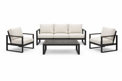 Outdoor Patio Furniture Set Aluminum Frame Beige Cushions