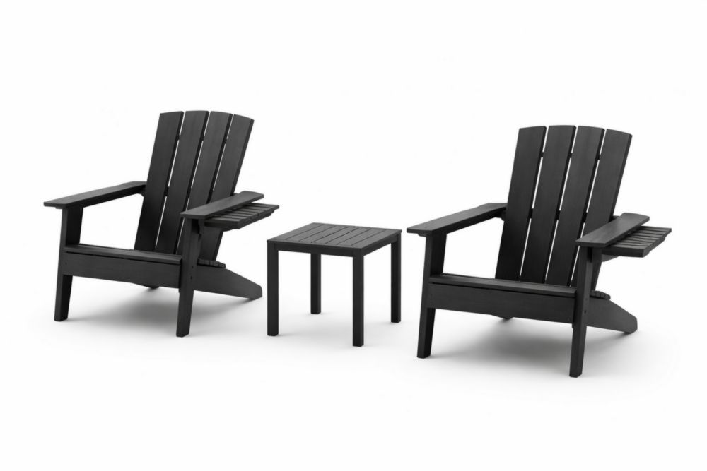 Adirondack Chair and Table Set Black HDPE Outdoor Furniture