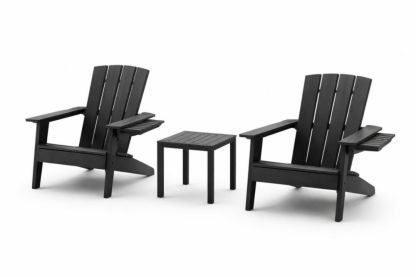 Adirondack Chair and Table Set Black HDPE Outdoor Furniture