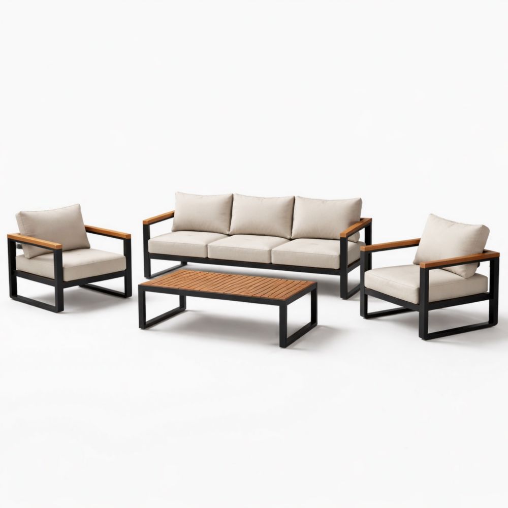 Outdoor Aluminum Frame Sofa Set with Cushions and Coffee Table Beige-Verdaliona