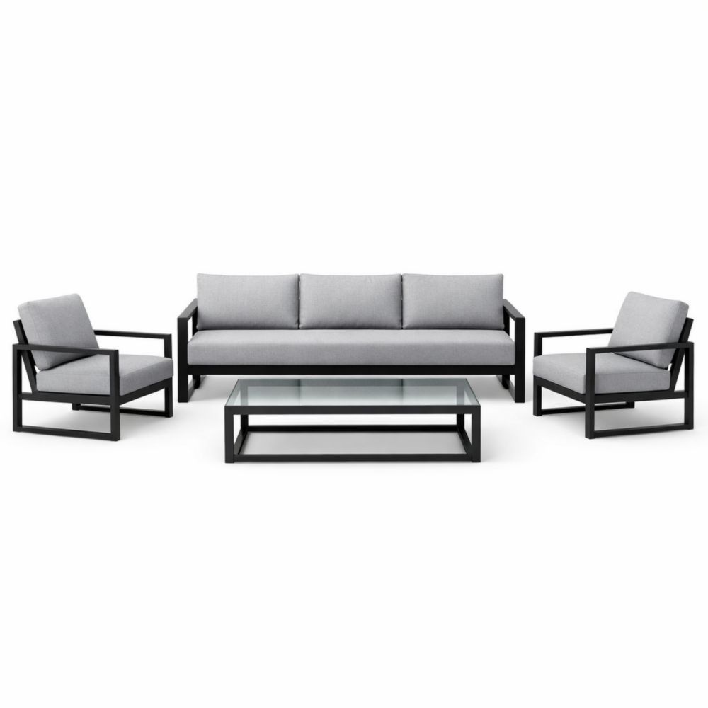 Outdoor Sofa Set with Cushions and Glass Coffee Table in Aluminum and Polyester-Verdaliona