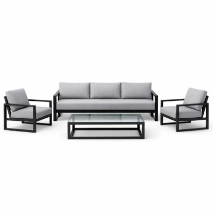 Outdoor Sofa Set with Cushions and Glass Coffee Table in Aluminum and Polyester-Verdaliona