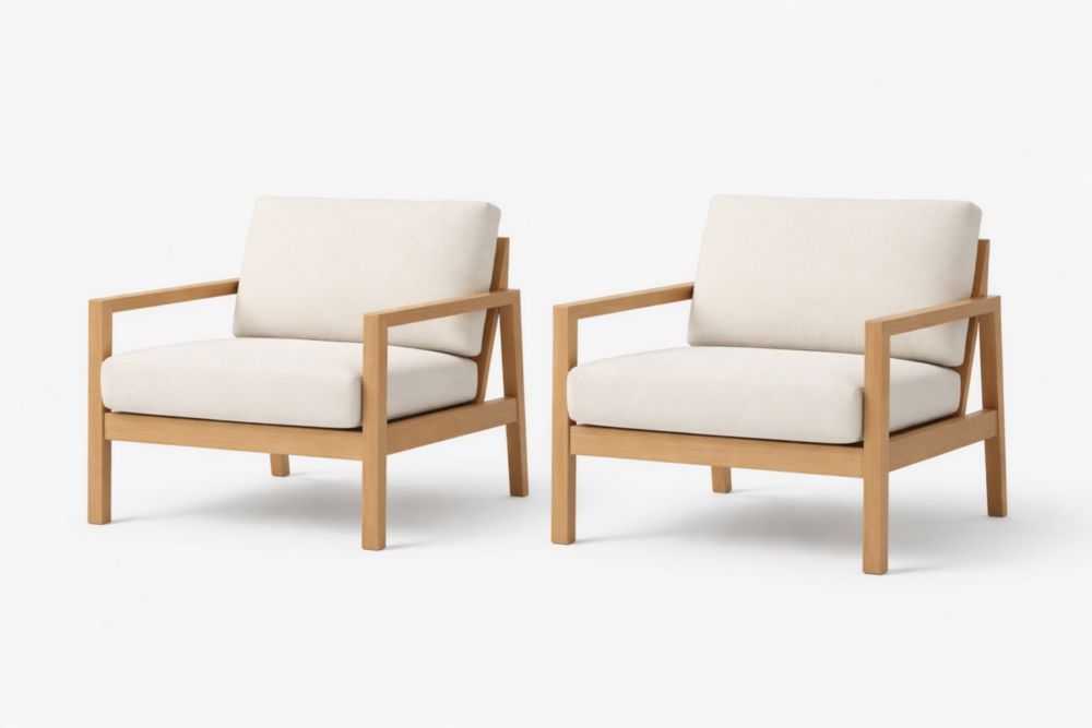 Set of 2 Wood Frame Outdoor Armchairs with Beige Cushions-Verdaliona