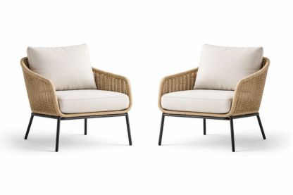 Wicker Patio Chairs Set with Beige Cushions and Black Metal Frame-Verdaliona