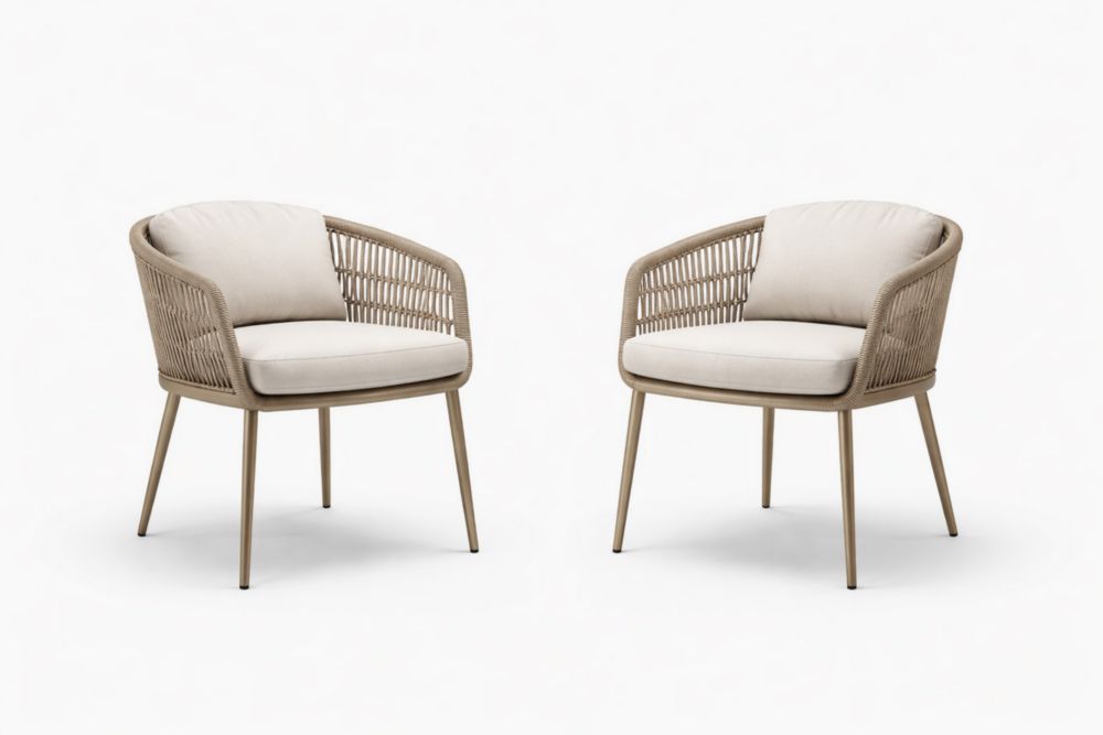 Outdoor Rope Back Armchairs Set Beige Cushions Aluminum Frame-Verdaliona