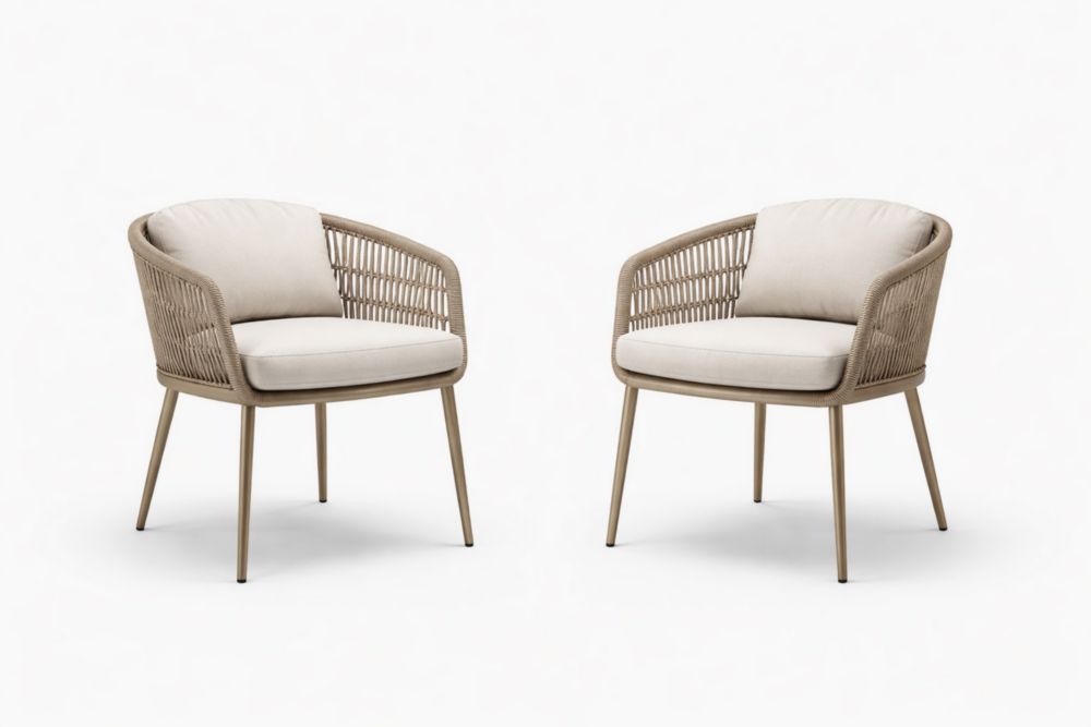 Outdoor Rope Back Armchairs Set Beige Cushions Aluminum Frame-Verdaliona