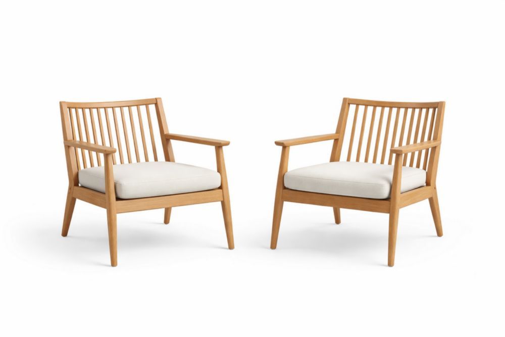 Teak Wood Armchair Set with Cream Cushions-Verdaliona
