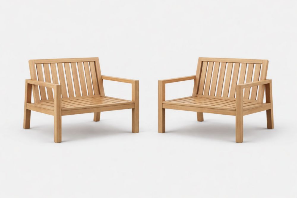 Teak Wood Outdoor Armchair Set with Natural Finish-Verdaliona