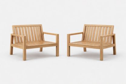 Teak Wood Outdoor Armchair Set with Natural Finish-Verdaliona