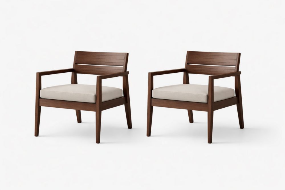 Set of 2 Wooden Armchairs with Polyester Cushions 60x60x80cm-Verdaliona