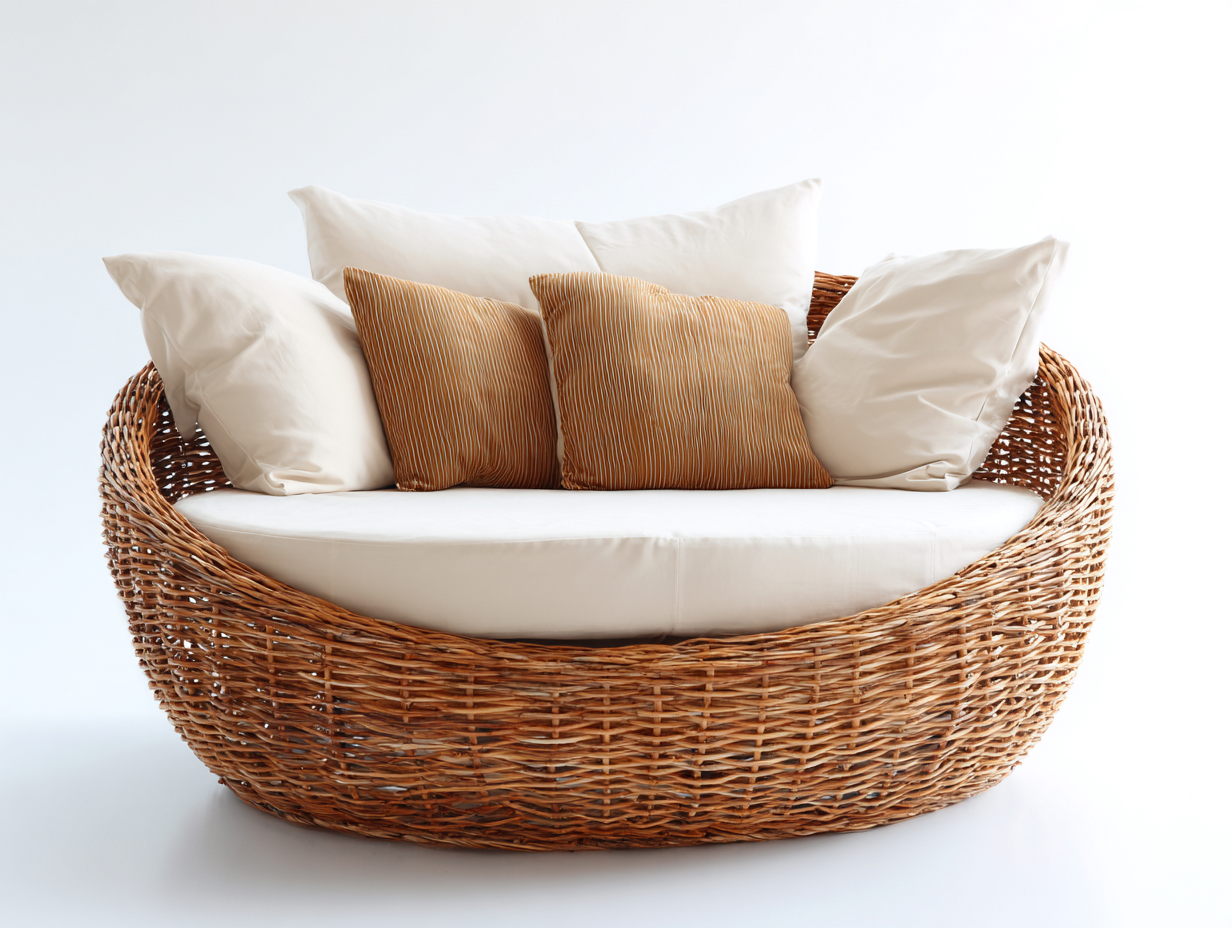 Rattan Sun Loungers round rattan sun lounger 150x150x75 cm brown white for garden - modern design-Oakgoio