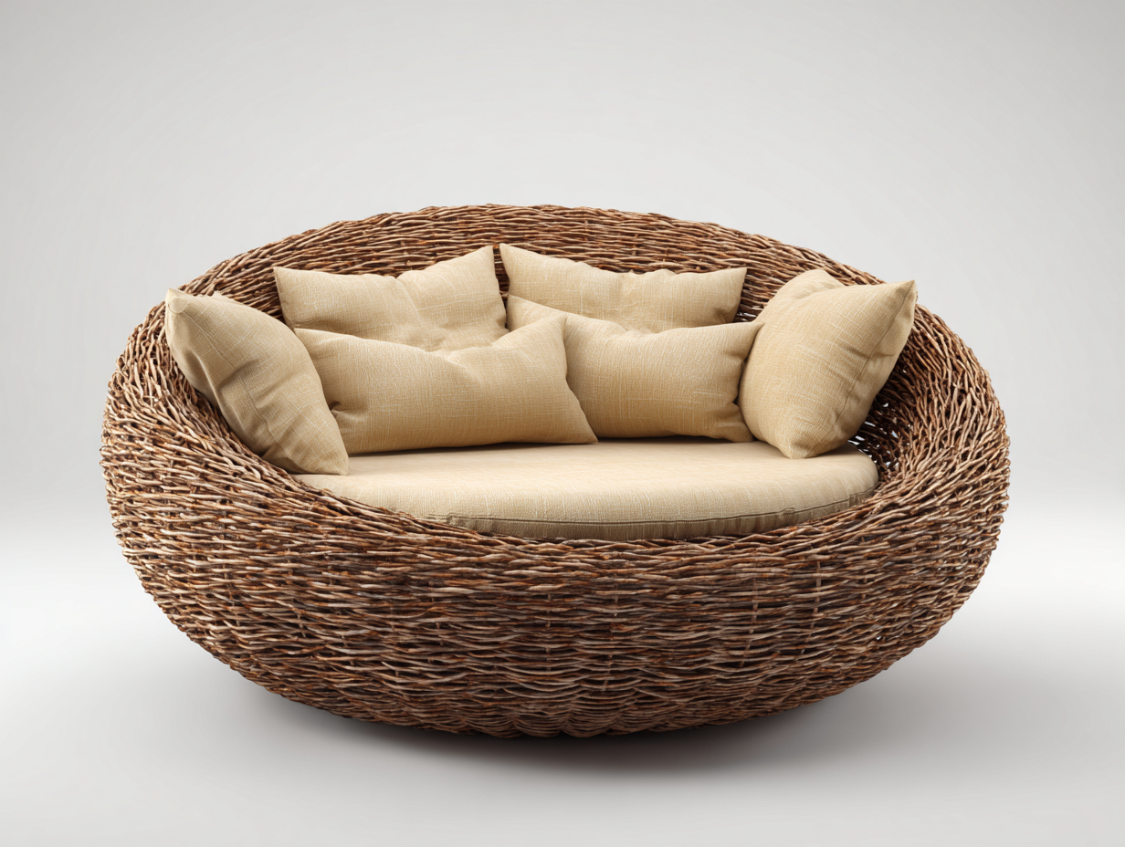Rattan Sun Loungers round woven outdoor lounge sofa 170x170x78 cm - brown-beige - relaxed garden seating design-Oakgoio