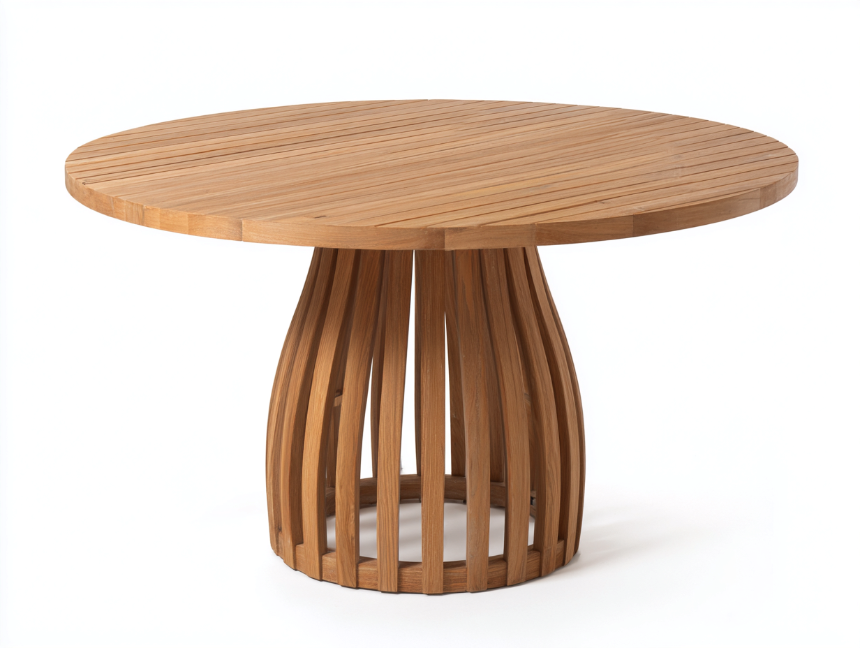 Outdoor Tables solid wood round table for garden and patio 120x120x75cm - natural - contemporary design-Oakgoio