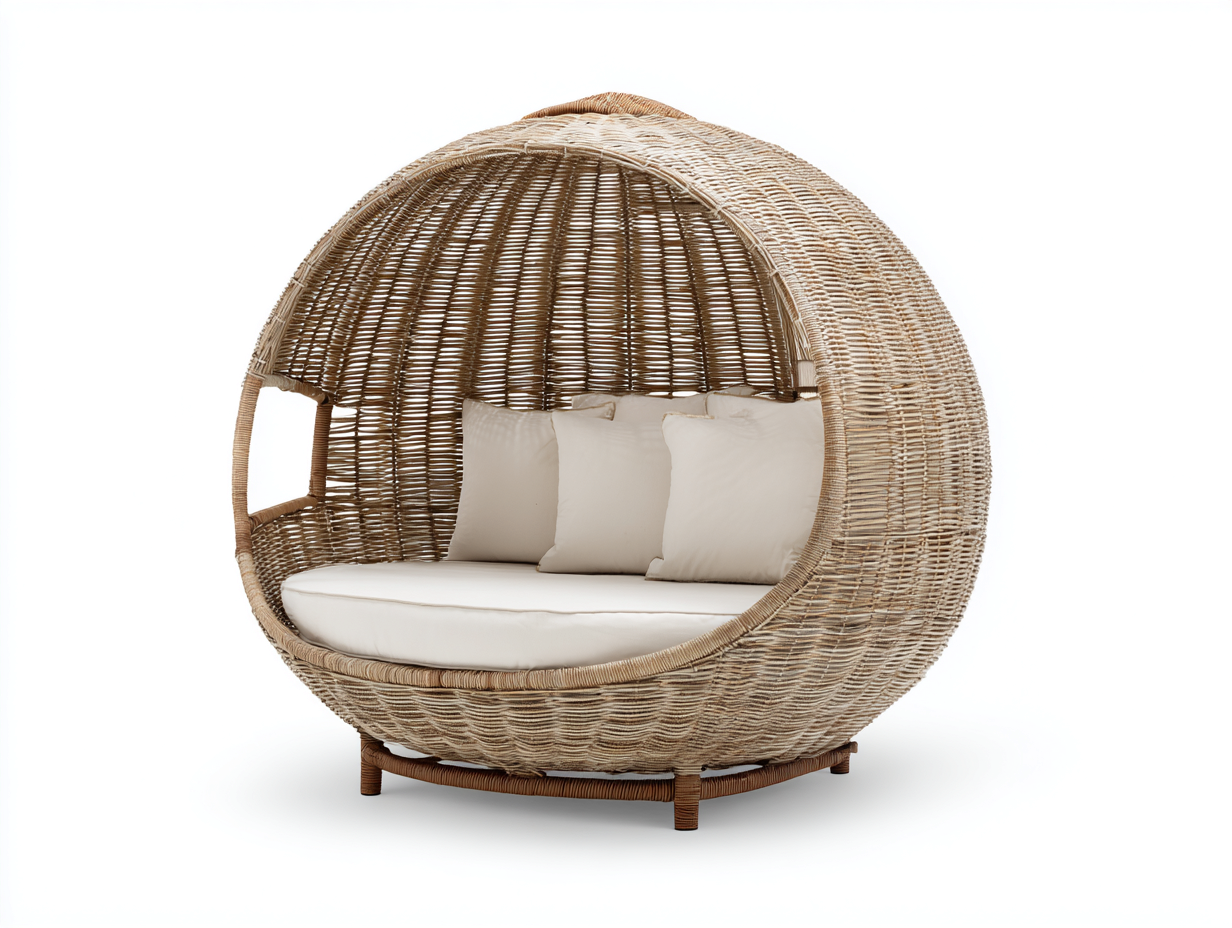 Rattan Sun Loungers woven rattan daybed for garden and patio 150x150x160cm - natural - bohemian design-Oakgoio