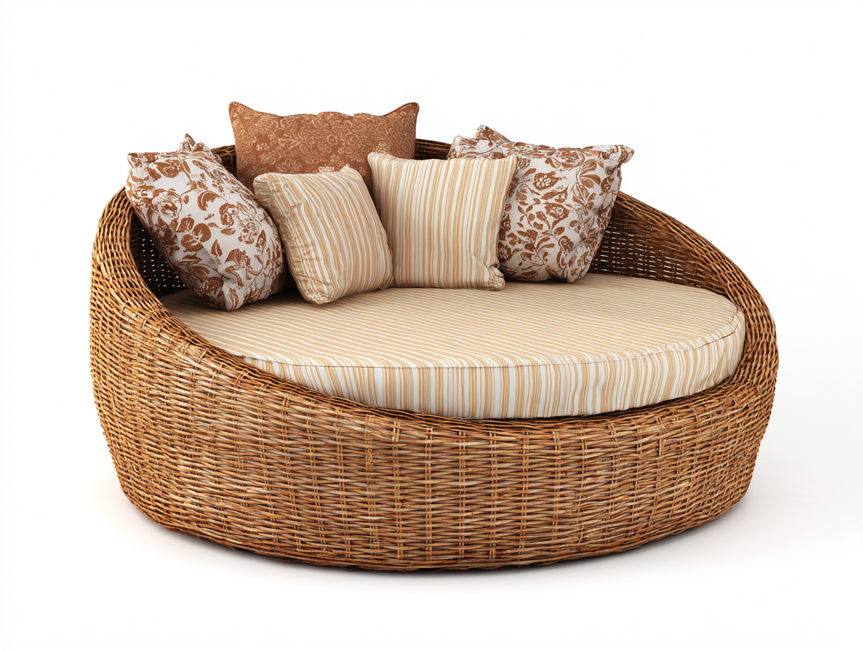 Rattan Sun Loungers woven rattan round daybed for garden and patio 160x160x75cm - natural - relaxed design-Oakgoio