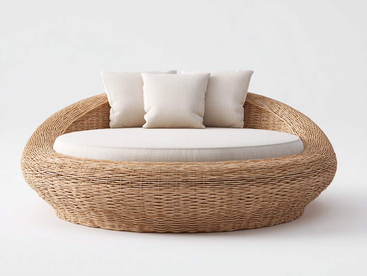 Rattan Sun Lounger natural rattan 165x85x75 cm for outdoor use - relaxed design-Oakgoio