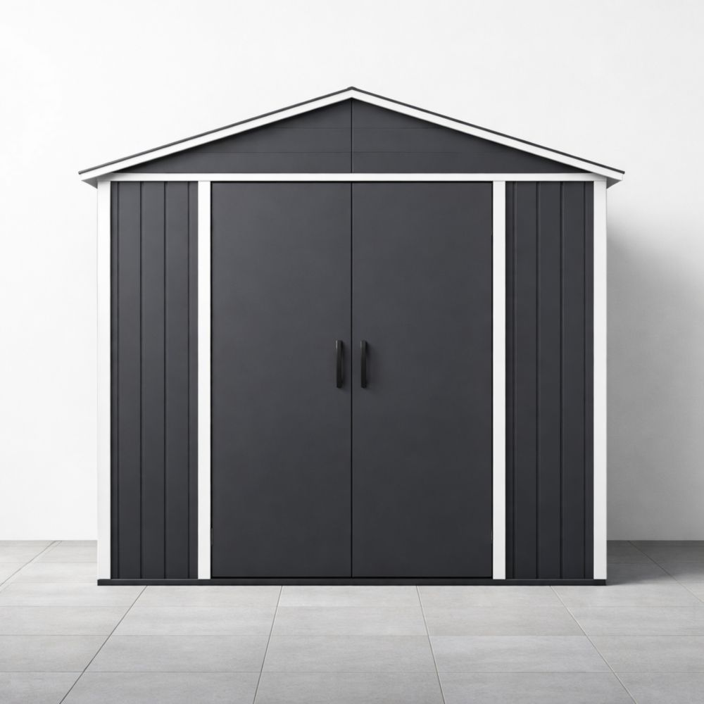 Outdoor Storage Shed Steel Frame Black and White 7x5 ft