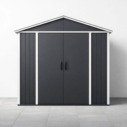 Outdoor Storage Shed Steel Frame Black and White 7x5 ft