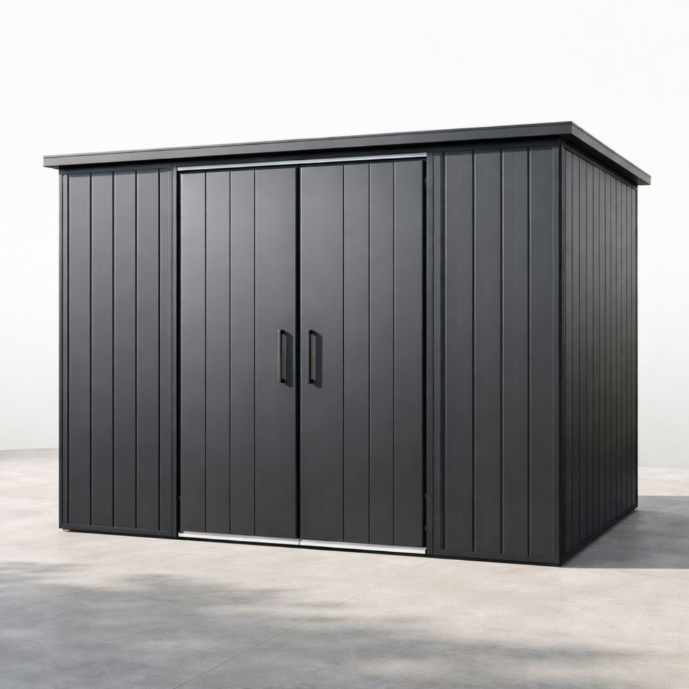 Outdoor Metal Storage Shed with Sliding Doors Black Steel 303x237x196 cm