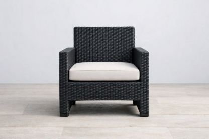Outdoor Wicker Armchair Black with Beige Cushion 85cm x 75cm x 70cm(H × W × D)