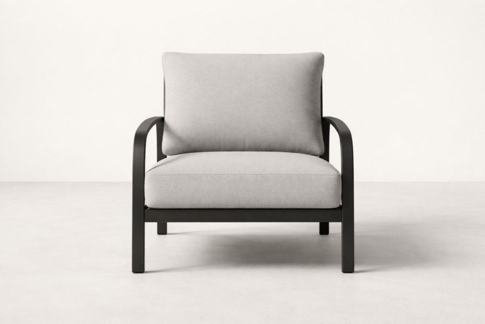 Outdoor Armchair Black Frame Grey Cushions Aluminum Polyester Length 75 cm