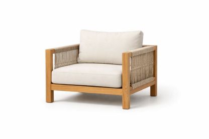 Outdoor Teak Frame Rope Armchair with Beige Cushions