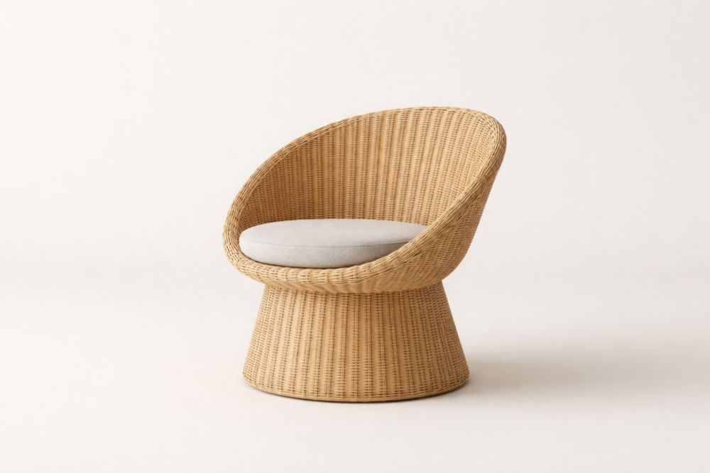 Outdoor Rattan Lounge Chair with Polyester Cushioned Seat