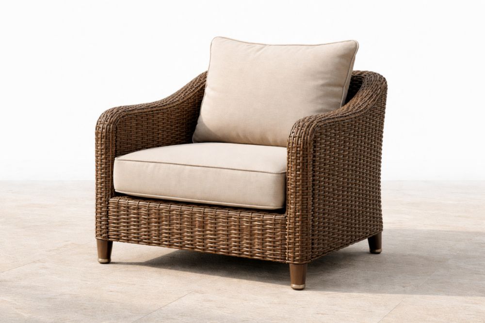 Rattan Wicker Outdoor Armchair with Beige Cushions 90x85x75 cm(L × W × H)