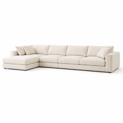 Beige L-Shaped Sectional Sofa Fabric Upholstery 300cm