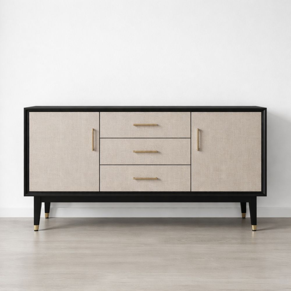 Wooden Sideboard with 3 Drawers and 2 Doors, Black and Beige