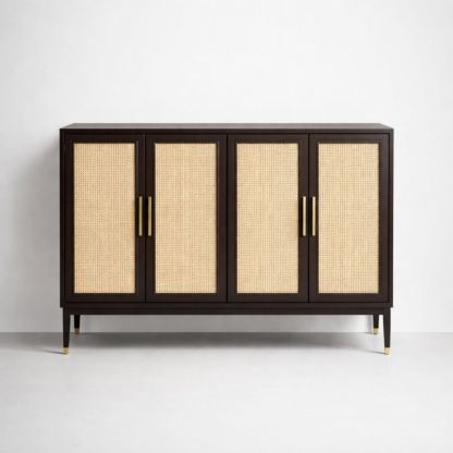 Dark Wood and Cane 4-Door Sideboard