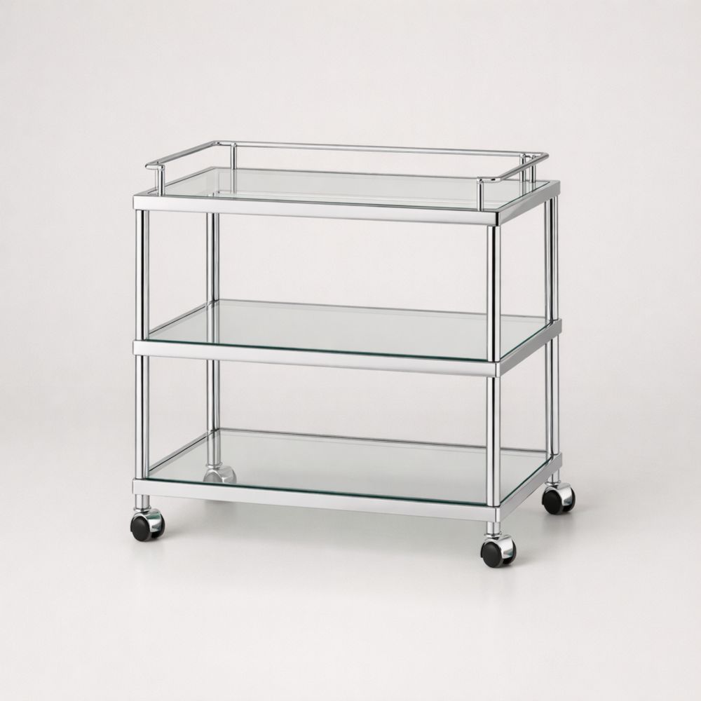 Glass and Metal 3-Tier Bar Cart with Wheels Silver