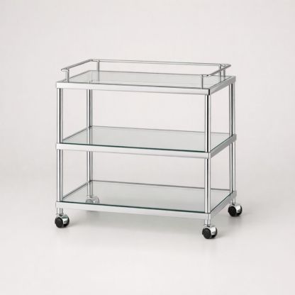 Glass and Metal 3-Tier Bar Cart with Wheels Silver
