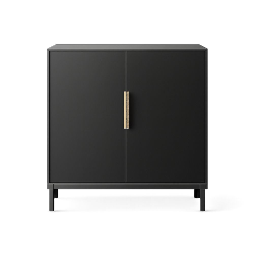 Black MDF Storage Cabinet with Brass Handle 80cm x 40cm x 90cm