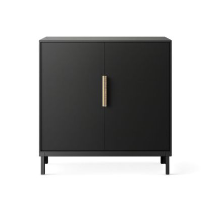 Black MDF Storage Cabinet with Brass Handle 80cm x 40cm x 90cm