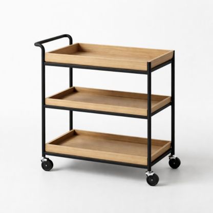 3-Tier Rolling Cart with Wood Shelves and Metal Frame 75cm Height
