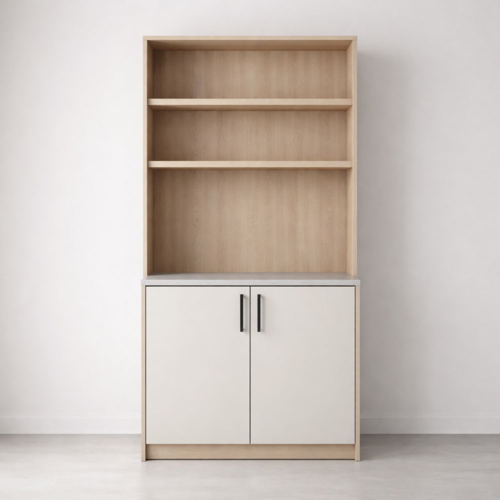 Engineered Wood Bookshelf with Cabinet and Adjustable Shelves Oak/White