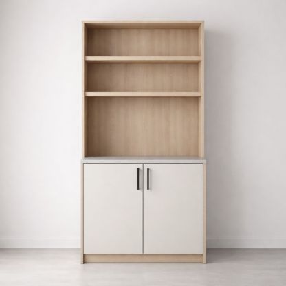 Engineered Wood Bookshelf with Cabinet and Adjustable Shelves Oak/White