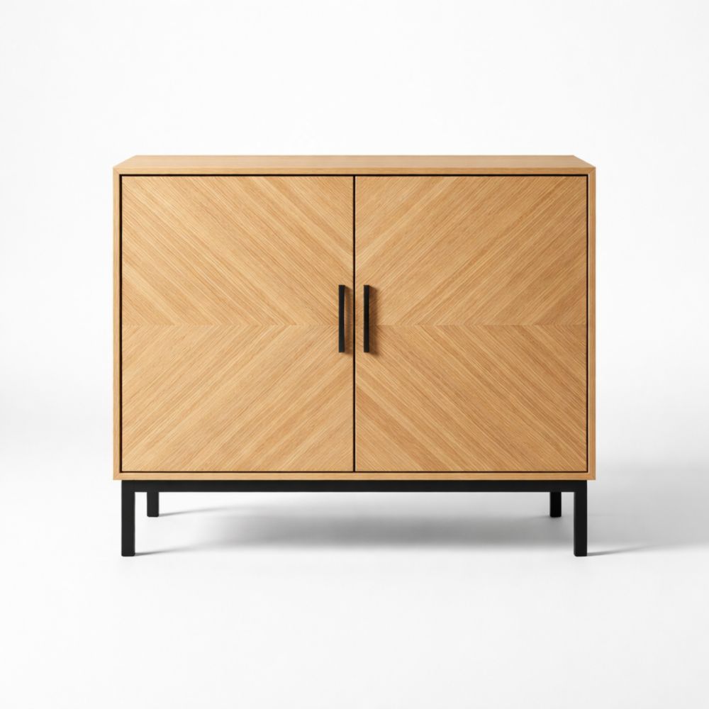 Wooden Two-Door Cabinet with Black Metal Legs