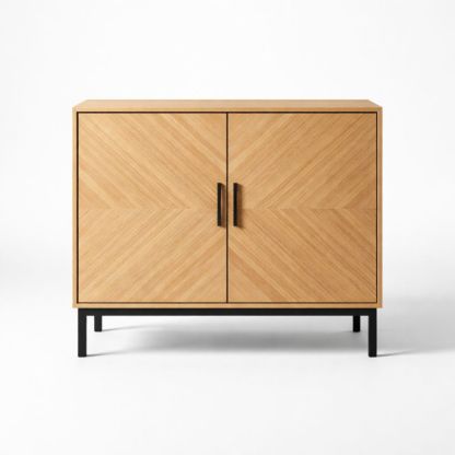 Wooden Two-Door Cabinet with Black Metal Legs