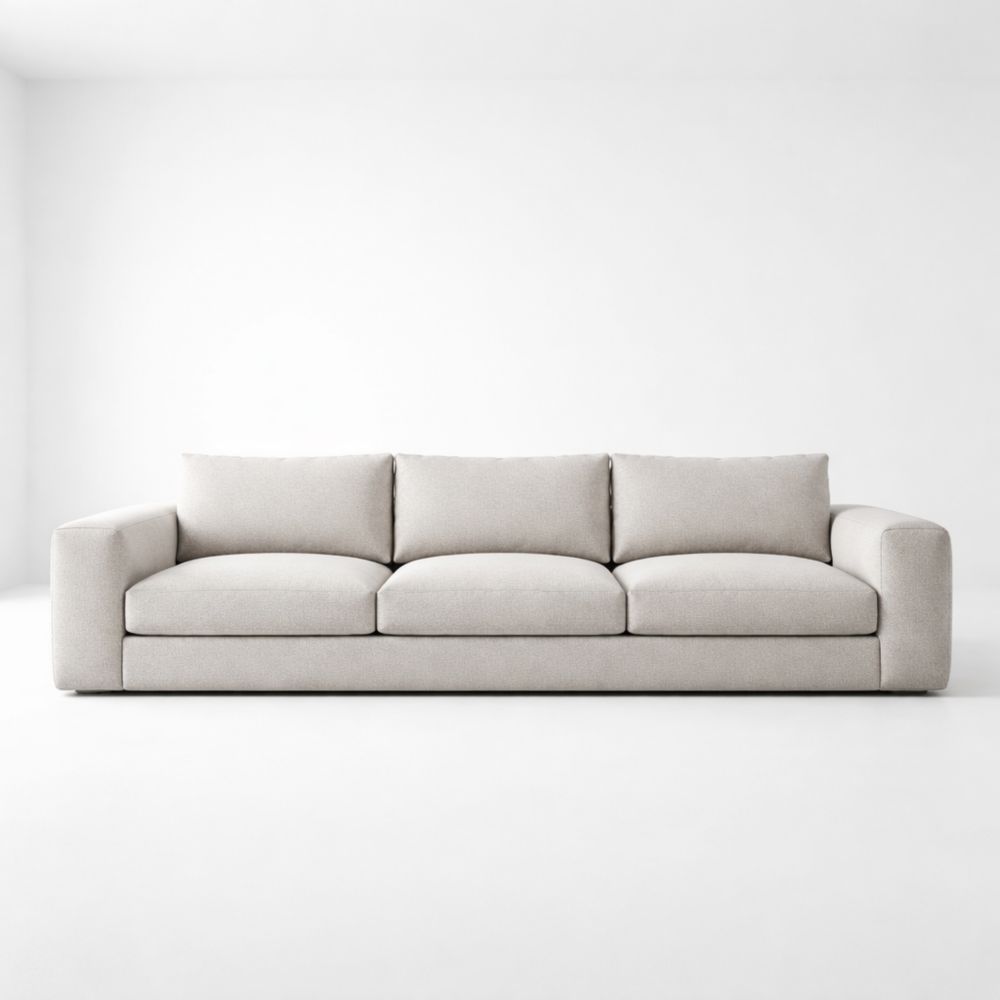 Three-Seater Sofa Square Shape Light Grey Polyester 220cm