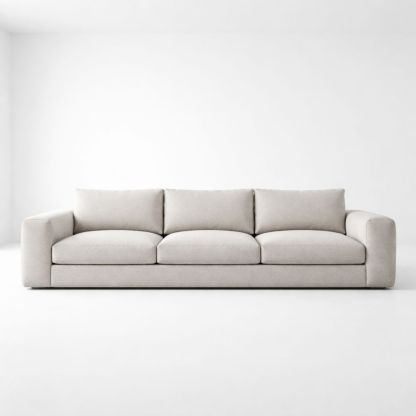 Three-Seater Sofa Square Shape Light Grey Polyester 220cm