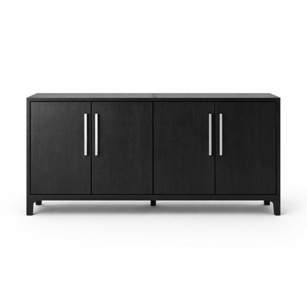 Black Wood Sideboard Cabinet with Four Doors