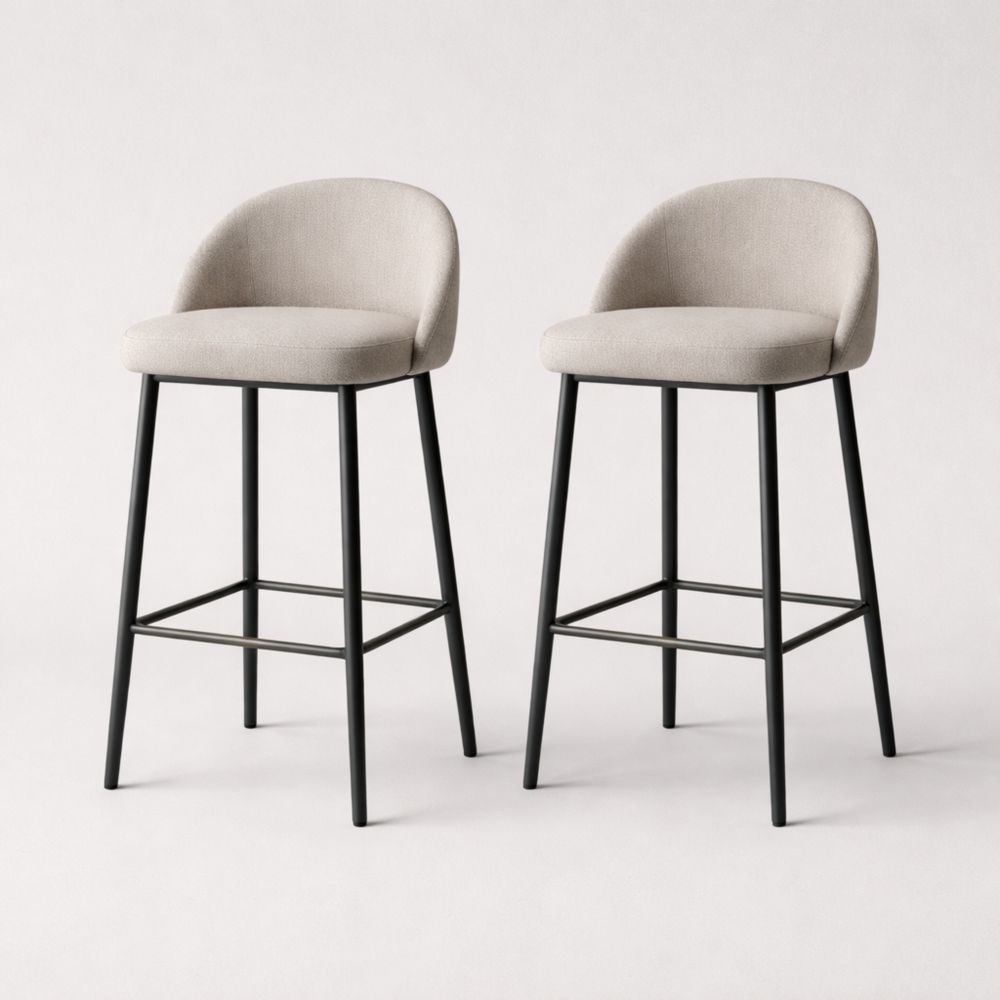 Set of 2 Upholstered Bar Stools with Metal Legs Beige