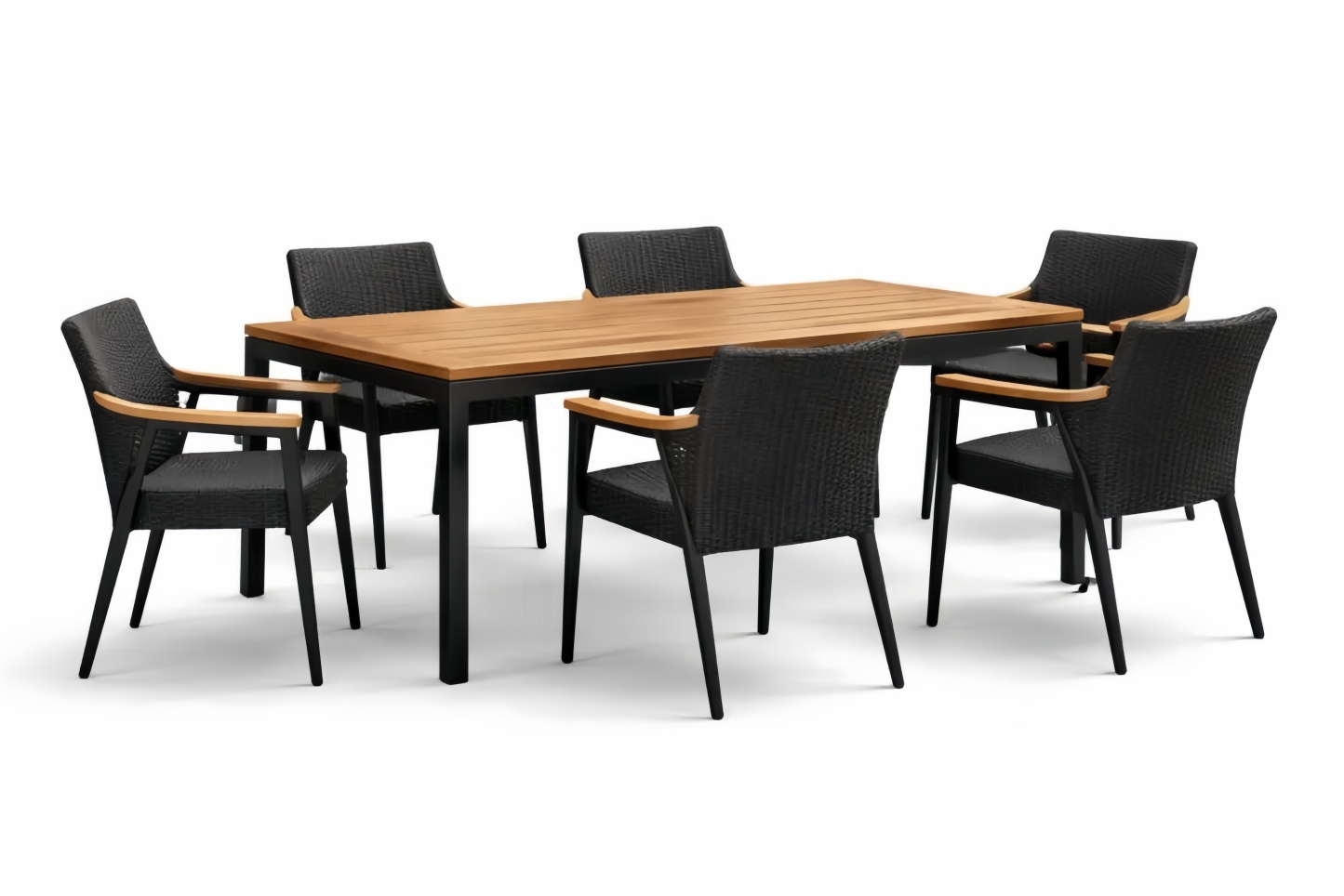 Outdoor Dining Table Set with 6 Chairs in Teak Wood and Wicker