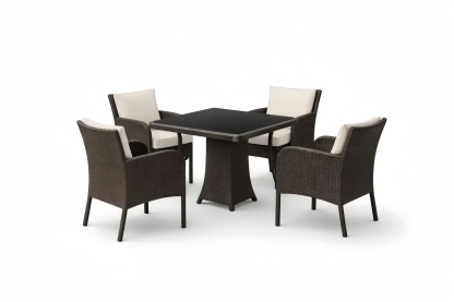 Outdoor Dining Set with Tempered Glass Table Top and Cushioned Chairs