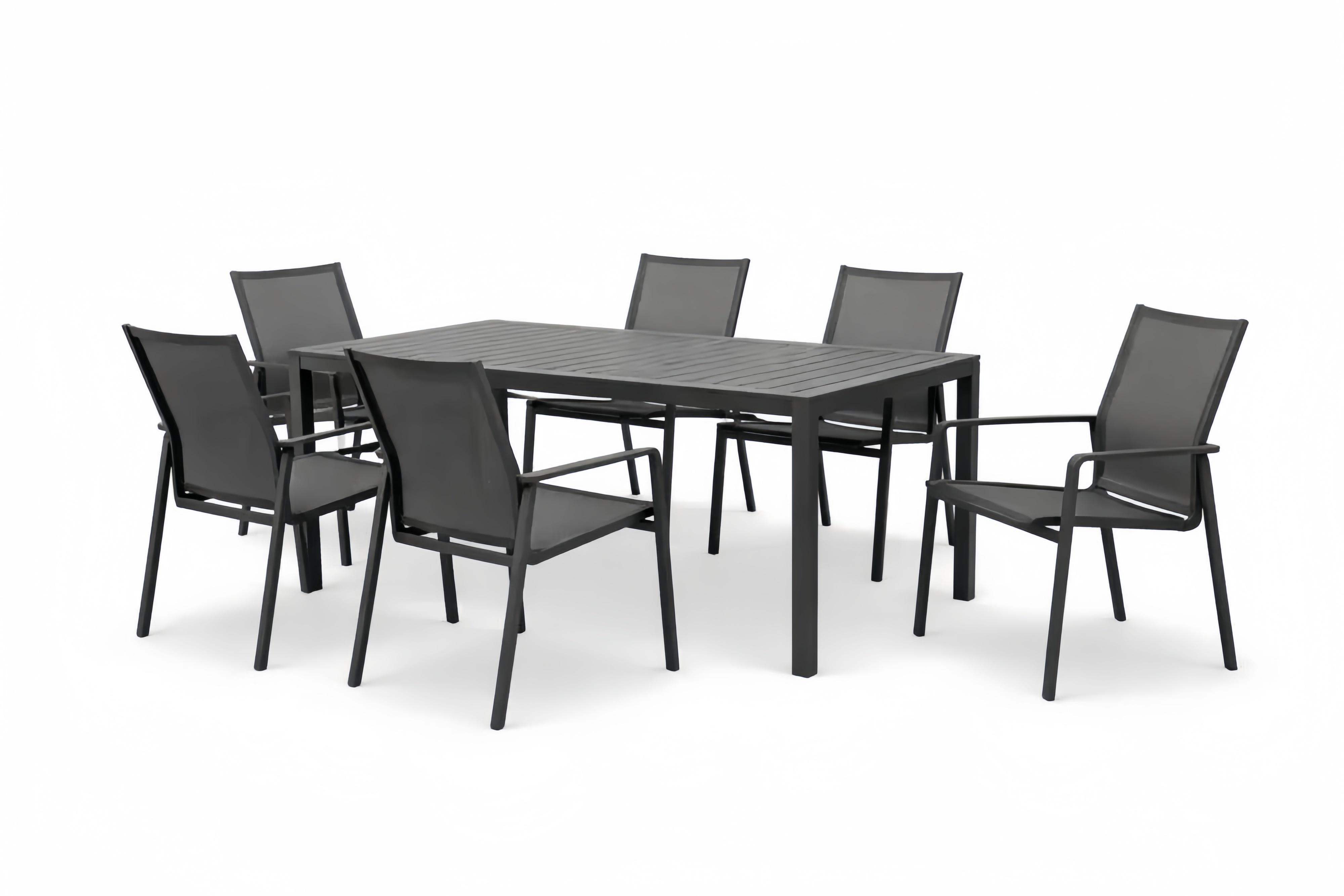 Black Aluminum Outdoor Dining Set with 6 Chairs and Table