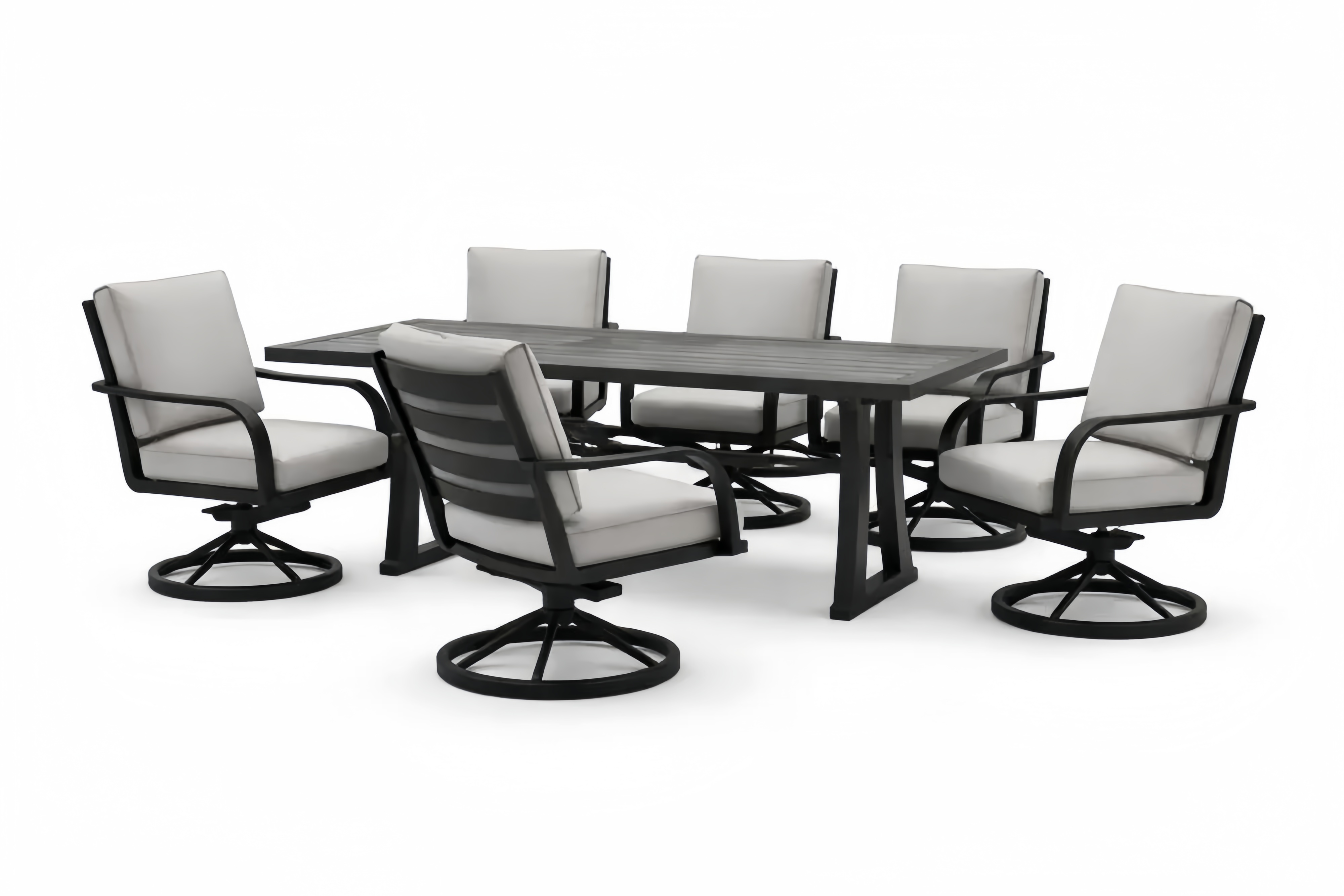 Aluminum Outdoor Dining Set with Six Swivel Chairs and Rectangular Table