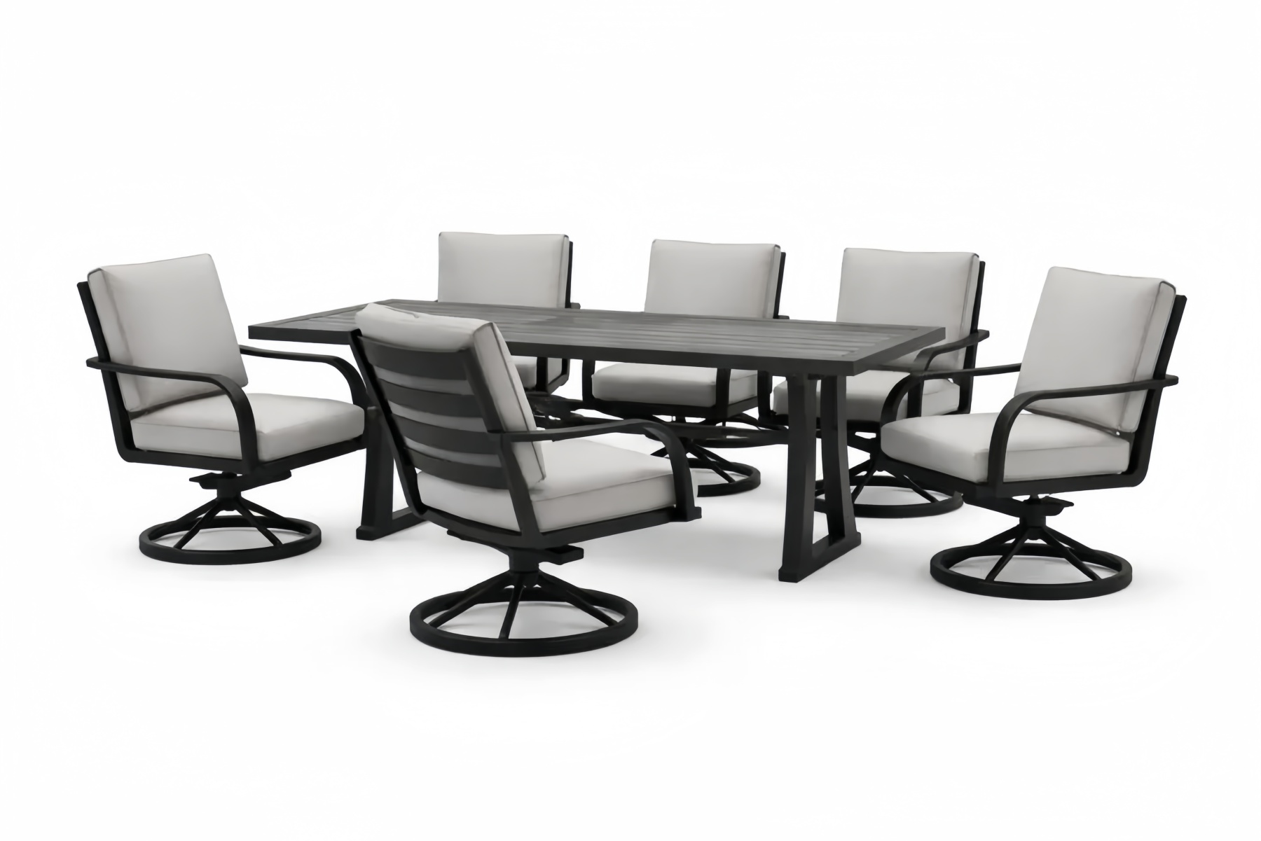 Aluminum Outdoor Dining Set with Six Swivel Chairs and Rectangular Table