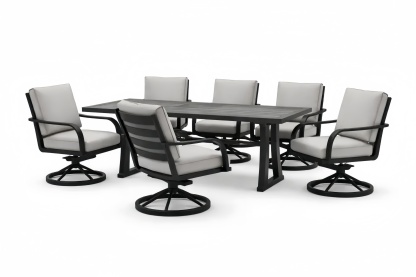 Aluminum Outdoor Dining Set with Six Swivel Chairs and Rectangular Table